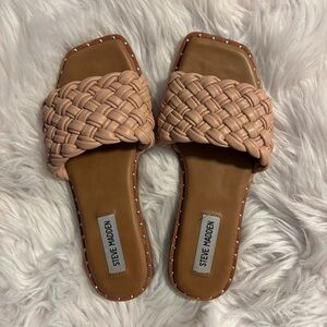 Steve Madden Tan Woven Slide Sandals